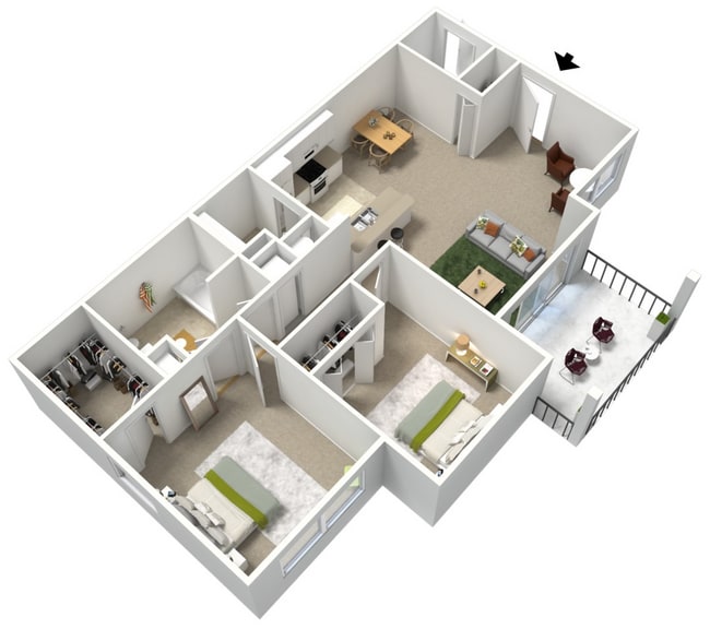 Palms - 2B1B - Robolini - 942 Sq Ft - 3D Furnished.jpg - Palms at Wyndtree Apartments