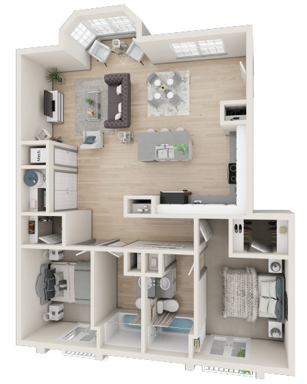 Plano de planta de dos habitaciones - District at Midtown