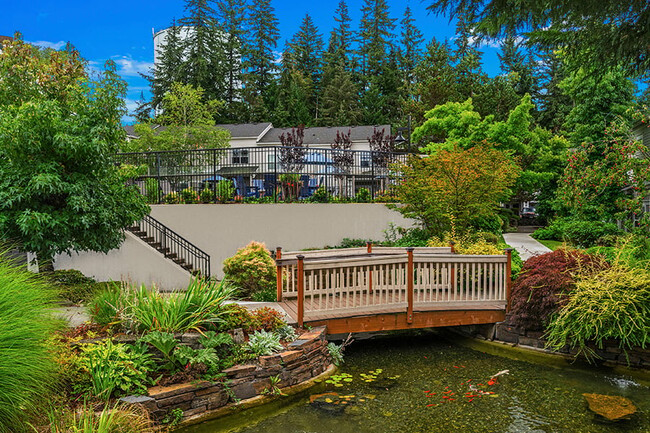 Serene koi pond and walking paths located in the community - The Lodge at Redmond Ridge