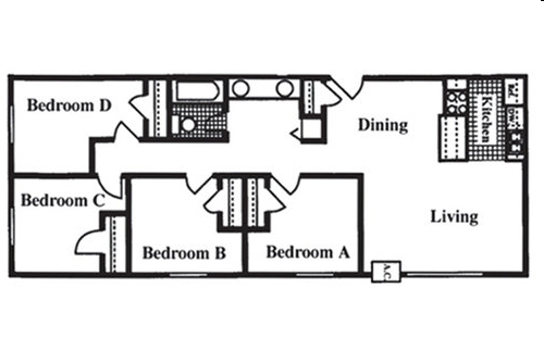 4BR/1BA - Campus Plaza Student Apartments