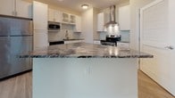 Located at 4921 Pretty Lake Avenue in Norfolk, Virginia, this single-floor residence offers a well-designed layout with modern finishes throughout. The kitchen is a standout feature, showcasing bold granite countertops, crisp white cabinetry with glass-front upper panels, a subway tile backsplash, and a full suite of stainless steel appliances including an electric range, built-in microwave, dishwasher, and a stainless steel range hood. Light wood-look flooring runs through the kitchen and main living areas, lending a clean, contemporary feel to the open space. The living area is generously sized, offering a bright and versatile layout. The bedrooms are finished with plush carpeting and feature ample natural light from large windows with blinds. The primary bedroom includes a walk-in closet with built-in shelving. The bathroom is finished with neutral large-format tile in the tub/shower surround, a white soaking tub, and a vanity topped with granite counters and white cabinetry. A dedicated laundry area accommodates a stacked washer and dryer unit. Throughout the home, neutral tones, consistent finishes, and thoughtful storage solutions create a comfortable and functional living environment.