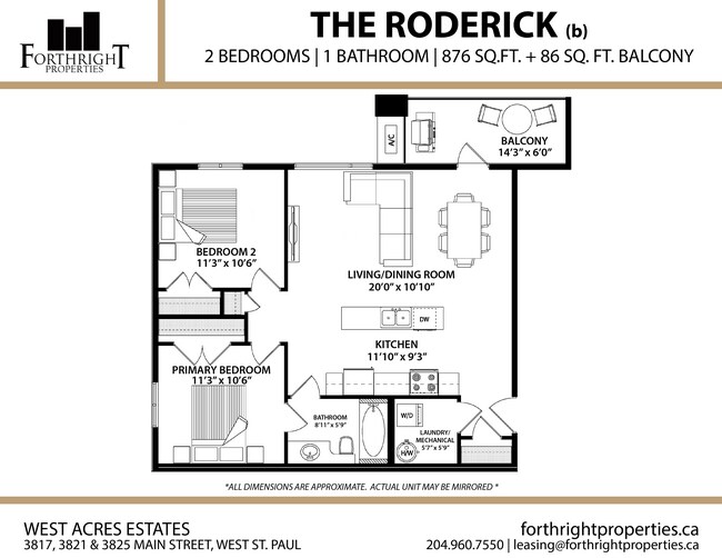 West Acres - Plans d'étage - Appartement - 2 chambres - Roderick (b) - West Acres Estates
