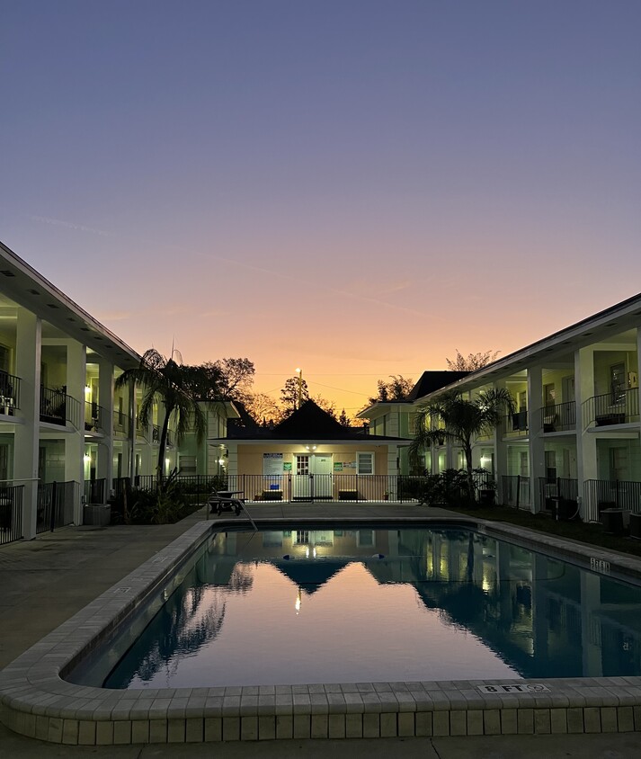 Pool at Sunset - Monterey Palms Apartments