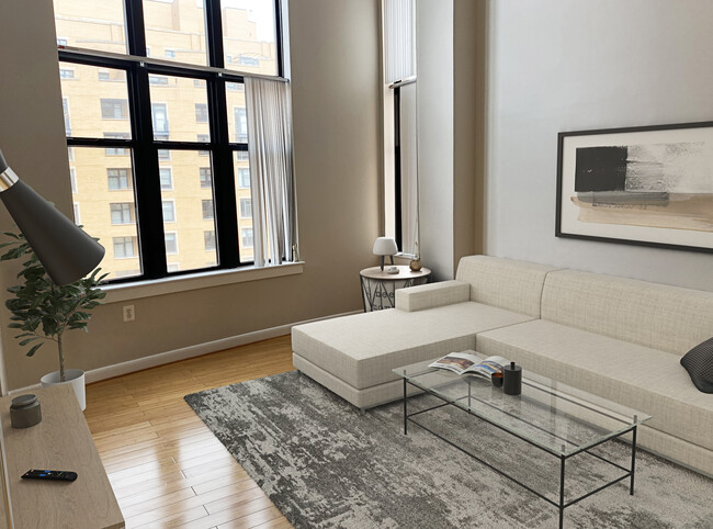 Massive windows with high ceilings in living room - 400 Massachusetts Ave NW