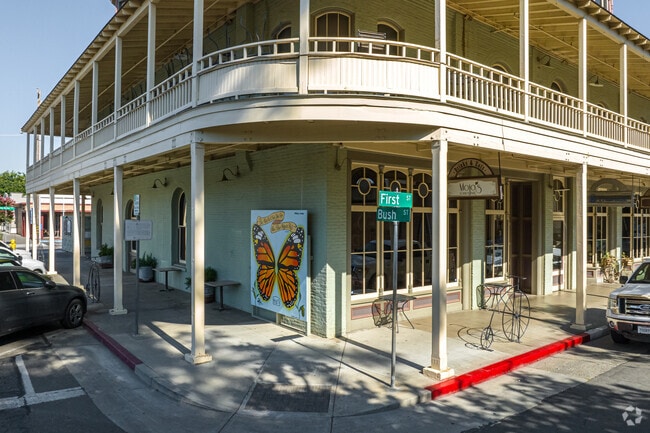 Woodland has old buildings and distinctive stores.