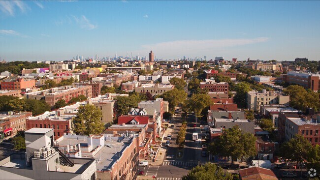 Brownsville- Aerial View, Midtown Manhattan in Distance