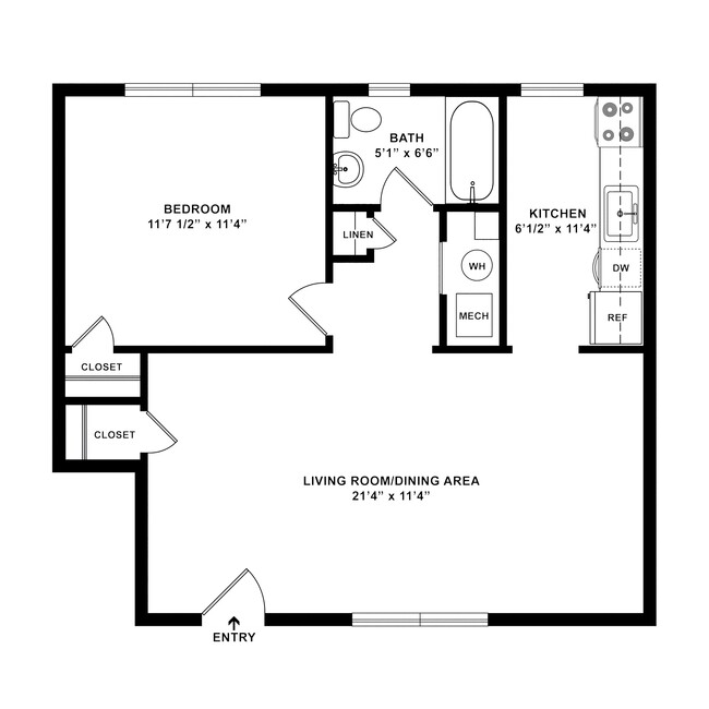 Plano de planta de 1 habitación - High Pointe Apartments