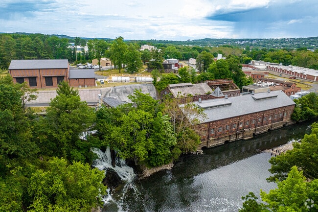 Aerial view of the historic waterfall into the Passaic River in Little Falls.