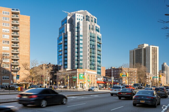 Skyscrapers on Queens Blvd in Forest Hills define the modern cityscape.