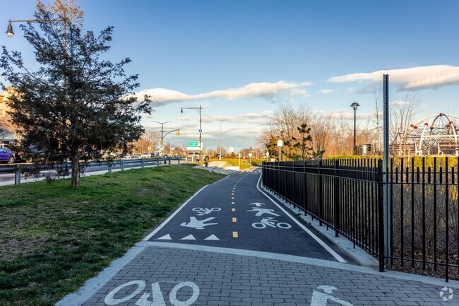 The Jamaica Greenway Entrance Outside Lew Fidler Park located in Sheepshead Bay, Long Island NY.