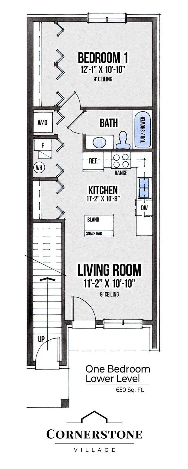 Un dormitorio - Planta baja - Cornerstone Village Apartments