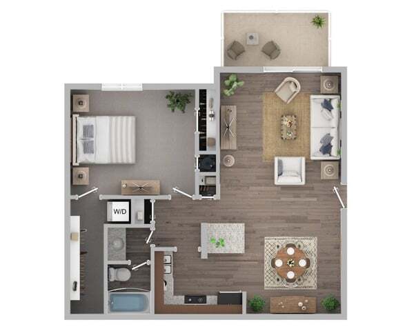 One Bedroom One Bath Floor Plan - The Apartments at Midtown 501