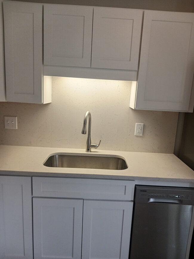 Quartz counter and backsplash. Farm sink with touchfree on/off faucet - 873 Sedge Ct