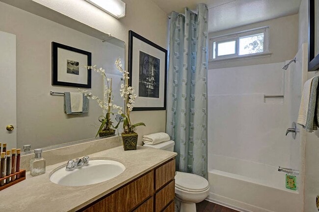 Full size bathrooms with plenty of storage and window for ventilation - Baycliff Apartments