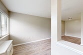 Located at 1333 West Grand River Avenue in Howell, Michigan, this one-bedroom, one-bathroom unit offers a thoughtfully organized single-floor layout with a clean, neutral aesthetic throughout. Light wood-style flooring runs continuously across all rooms, lending a cohesive and modern feel to the space.

The open-concept kitchen and living area form the heart of the unit. The kitchen is designed for efficiency, featuring white cabinetry with ample upper and lower storage, granite-style countertops, a stainless steel sink, and white appliances including a refrigerator and range. A dedicated overhead light keeps the space well-illuminated.

The living area is bathed in a warm, neutral palette with smooth walls and clean white trim. A structural column subtly defines the transition between spaces, adding architectural character.

The bedroom is a comfortable, well-proportioned retreat with a window fitted with blinds that allows natural light and outdoor views of the surrounding greenery. A wall-mounted HVAC unit provides individual climate control, and a full closet with bi-fold doors offers dedicated storage.

The bathroom is equipped with a full soaking tub and shower surround, complemented by grab bars for added safety and convenience. An additional closet near the entryway provides further storage. Overall, the unit presents a clean, functional, and move-in-ready living environment.