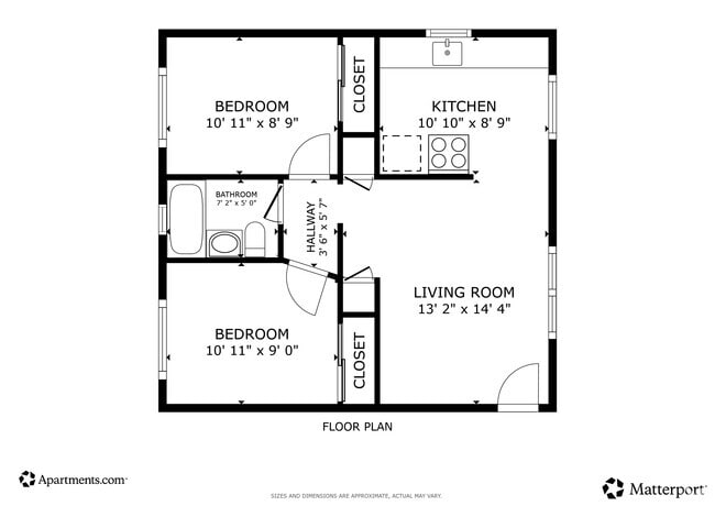 2 habitaciones, 1 baño, 585 pies cuadrados - Plano de planta - Veridian Apartments