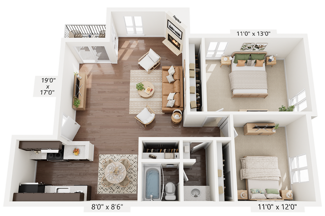 B2 | 2-Bedroom Floorplan - ReNew Pinehurst
