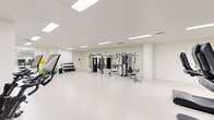 Located at 11 Wright Cres in Kingston, Ontario, this fitness facility offers a generously sized, single-floor open-plan layout designed to accommodate a comprehensive range of workout activities. The space is finished in a clean, modern aesthetic, with crisp white walls, a smooth light-toned resilient floor, and a suspended tile ceiling fitted with recessed fluorescent lighting that ensures the room is consistently and evenly illuminated throughout.

The facility is thoughtfully organized to support both cardiovascular and strength training. The cardio zone features Echelon treadmills equipped with integrated display screens, upright stationary bikes with digital monitors, and additional cycling equipment — all arranged to allow ample space between machines. A large wall-mounted mirror runs along one side of the room, visually expanding the space and allowing users to monitor their form during exercise.

The strength training area is anchored by a multi-functional cable and weight machine, complemented by a well-stocked dumbbell rack holding a full range of free weights. Exercise balls and additional accessories are neatly stored nearby. The open floor plan provides generous clear space for stretching, functional training, or group fitness use. A double door at one end of the room provides accessible entry and exit. The overall environment is bright, clean, and professionally appointed, creating an inviting and functional space for fitness.