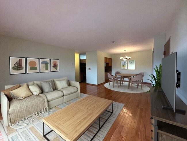 Virtually staged living room and dining room - 340 Sunderland Rd