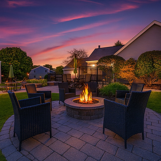 Central Park Place Fire Pit at Dusk - Central Park Place
