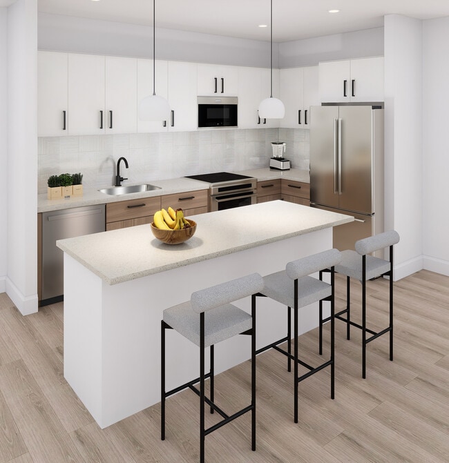 Esquema de gabinetes blancos - Cocina con isla - St Mary's & Elmira Flats