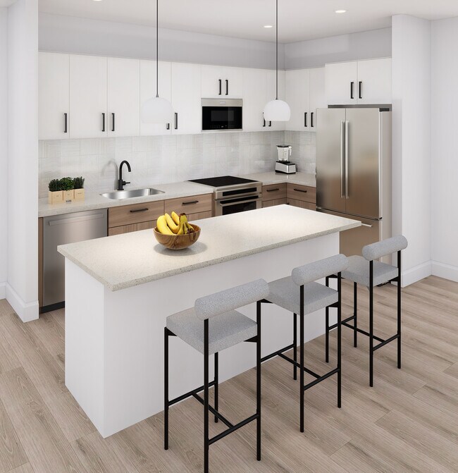 Esquema de gabinetes blancos - Cocina con isla - St Mary's Flats