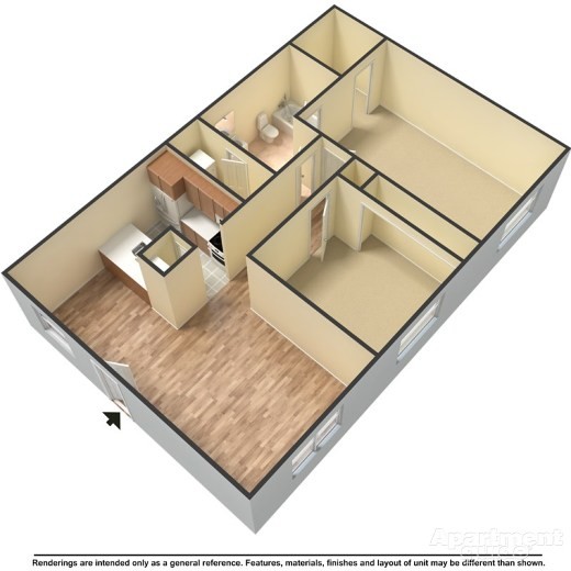 Plano de planta de dos habitaciones - Crosby Square Apartments