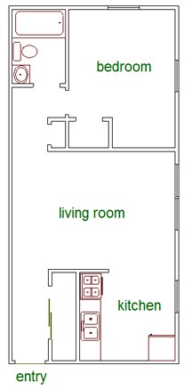Plano de planta de, 1 habitación - 981 Thomas Ave