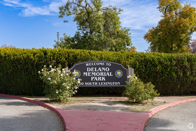 Visitors to Delano Memorial Park are greeted by a beautiful sign at the entrance.