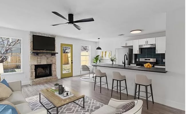 Living Room and Kitchen (Decorations Simulated) - 2406 Burleson Ct (Austin, TX) House