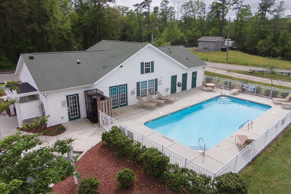 Aerial view of Deerbrook Apartment Homes in Wilmington, NC 28405 - Deerbrook Apartments