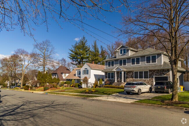 Residential streets in Teaneck, NJ are filled with homes of various styles.