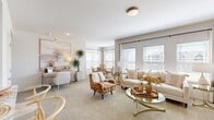 Located at 2400 Watermark Blvd in Oklahoma City, this thoughtfully designed 2-bedroom, 2-bathroom residence offers a functional single-floor layout with a warm, welcoming ambiance throughout. The open-concept living and dining area is anchored by large windows that flood the space with natural light, a built-in electric fireplace, and plush carpeting that adds comfort underfoot. The dining area features a corner window arrangement, offering pleasant outdoor views and an airy feel. The kitchen is a standout feature, showcasing rich dark cabinetry, marble-look quartz countertops, a tile backsplash, stainless steel appliances, light wood-look flooring, and a peninsula with bar seating — ideal for casual dining or entertaining. The spacious primary bedroom includes a ceiling fan and generous windows, while both bathrooms are finished with dark wood vanities, quartz countertops, and decorative patterned tile flooring. A dedicated closet and in-unit laundry area with patterned tile flooring add everyday convenience. Neutral tones, modern finishes, and consistent design details create a cohesive and inviting atmosphere throughout the entire residence.