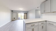 Located at 101 Kennedy Dr in Spring Valley, NY, this thoughtfully renovated single-floor residence offers a clean, contemporary aesthetic throughout. The open-concept layout seamlessly connects the kitchen and living area, creating a bright and functional living space. Light gray walls and light-toned hardwood-style flooring run throughout, contributing to an airy, cohesive feel.

The kitchen is well-appointed with gray shaker-style cabinetry, brushed nickel hardware, crisp white countertops, a white subway tile backsplash, and a full suite of stainless steel appliances, including a gas range, over-the-range microwave, refrigerator, and dishwasher. A peninsula provides additional counter space and visual separation between the kitchen and living area.

The spacious living room is filled with natural light from large sliding glass doors that open to a private balcony, offering outdoor views of the surrounding area. The bedroom features a generous window with views of the neighborhood, continuing the home's light and open character.

The bathroom is finished with large-format wall tiles in a neutral tone, dark slate-style floor tiles, a white shaker vanity with chrome fixtures, a mirrored medicine cabinet, and a full soaking tub with shower. Every detail reflects a modern, move-in-ready finish.