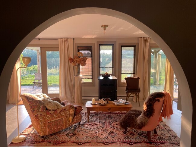 Living Room with Pellet Stove - 387 Eichybush Rd