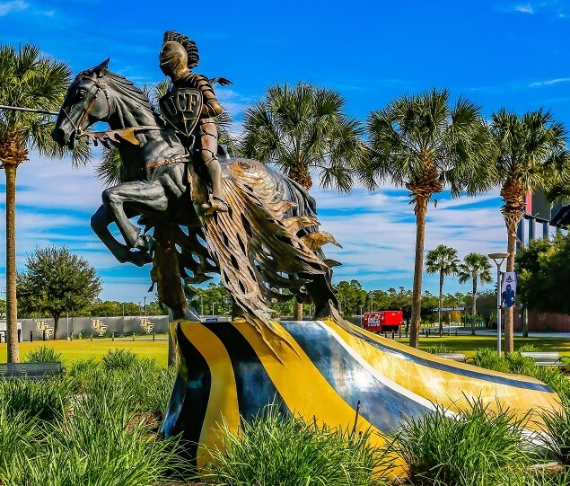 The Charging Knight statue stands 17 feet tall
