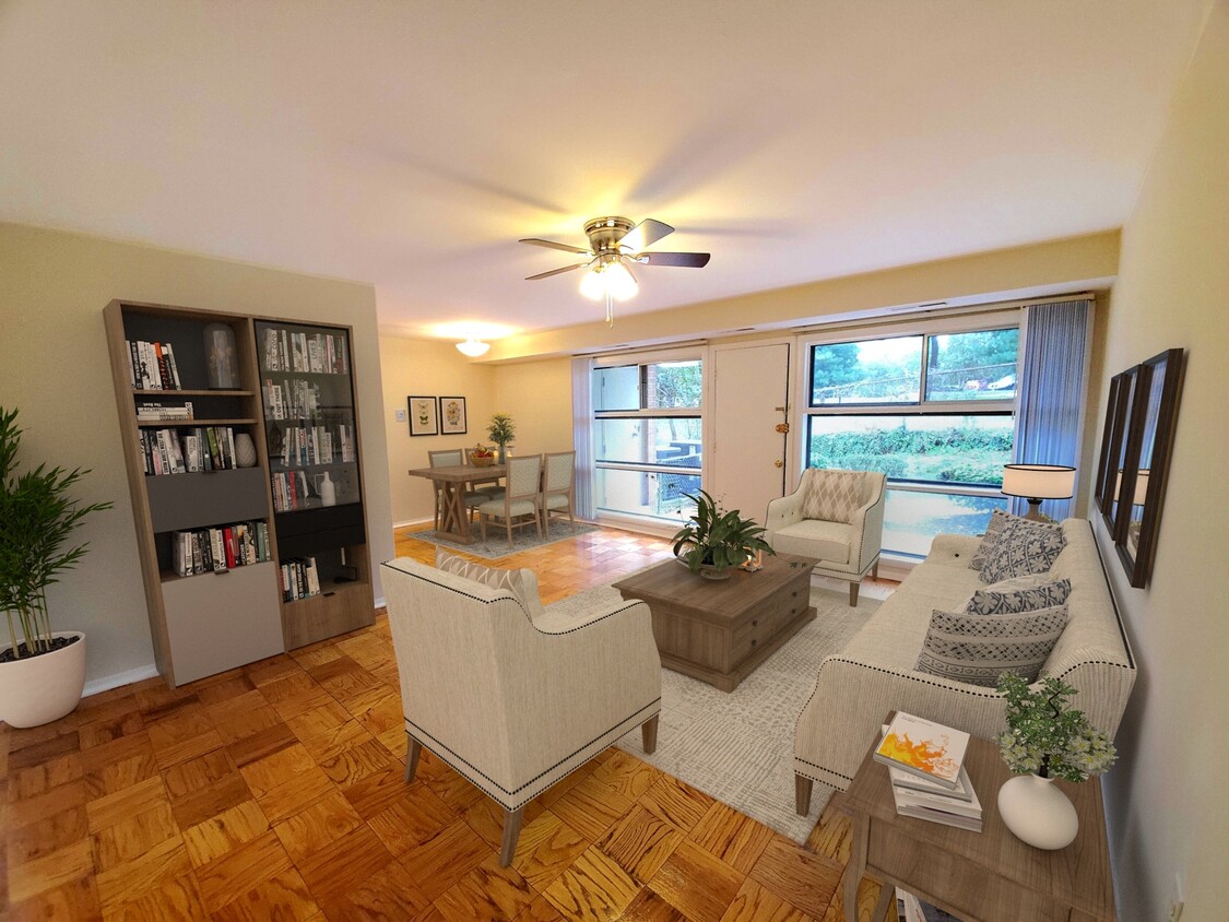 Spacious living room with floor-to-ceiling windows in every unit - LaSalle Park Apartments