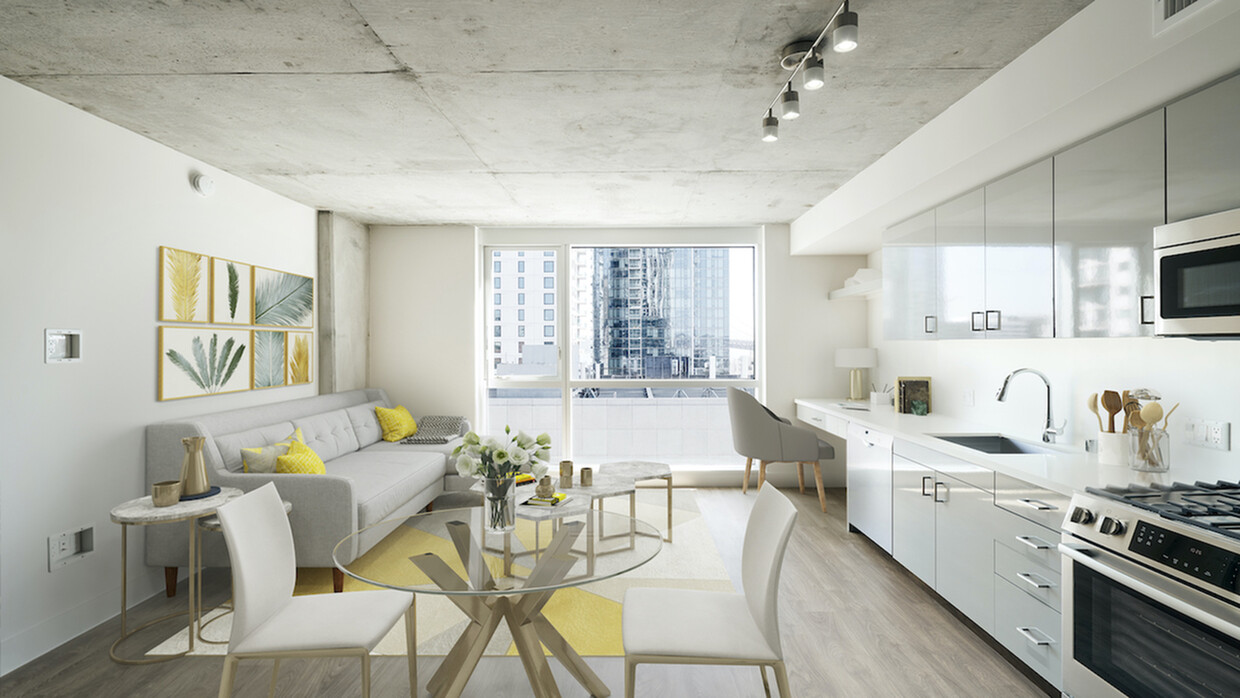 Los luminosos apartamentos con impresionantes vistas al centro de la ciudad, cocina a gas y áreas de trabajo empotradas - Modera Rincon Hill