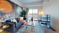 Located at 62-64 Boulevard de Lucerne in Gatineau, QC, this well-designed one-bedroom, one-bathroom residence offers a thoughtfully organized single-floor layout that maximizes every square metre of its comfortable footprint. The open-concept kitchen and living area serves as the heart of the home, featuring warm light wood flooring, white flat-panel cabinetry, stainless steel appliances, and a central island that doubles as a dining or prep space. Recessed lighting and pendant fixtures add a polished finish to the kitchen zone. The living room is bright and inviting, anchored by large sliding glass doors that open onto a private balcony offering open outdoor views — an ideal setting for relaxing or entertaining. A dedicated dining area accommodates a full-sized round table beneath a modern pendant light, accented by a striking artistic wall mural. The bedroom is a serene retreat with large windows that flood the room with natural light and frame outdoor views, complemented by warm hardwood-style flooring and bold accent artwork. The bathroom is clean and modern, finished in crisp white tile with a full bathtub, integrated vanity, and coordinated fixtures. A dedicated entrance and closet complete this well-appointed residence.