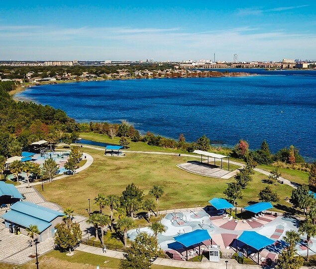 Dr. P. Phillips Community Park is a lakeside park with picnic areas and a dog park