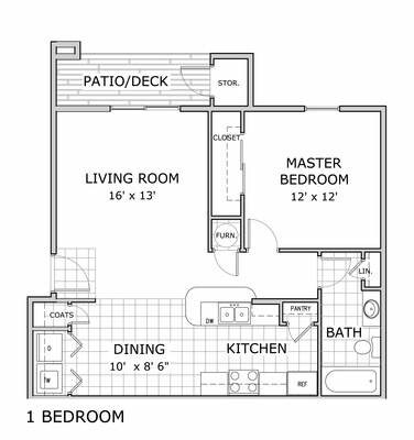 Plano de planta de 1 habitación - Cedar Place Apartments - C