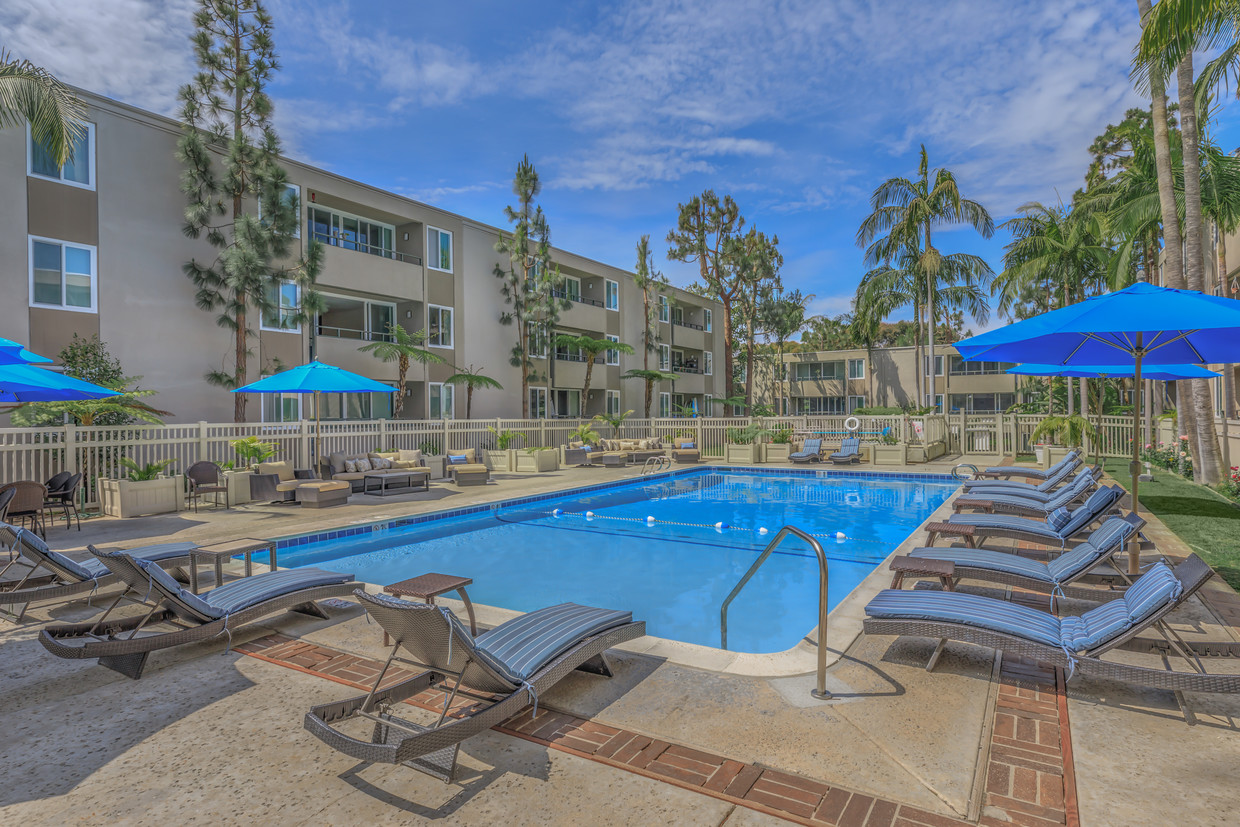 Patio con piscina - Los Arboles Apartments