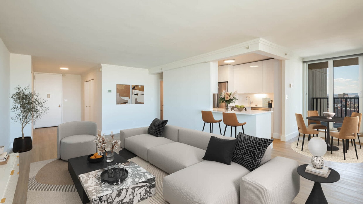 Living Room with Hard Surface Flooring - The Towers at Longfellow