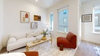 Located at 2820 Hibiscus Ave in Boulder, CO, this thoughtfully designed one-bedroom, one-bathroom residence maximizes every square foot with a smart, functional layout across a single floor. Light wood-look flooring flows throughout, complementing the bright white walls that lend a clean, airy ambiance to the entire space.

The kitchen is a standout feature, outfitted with white shaker cabinetry, dark granite countertops, and a striking dark zellige tile backsplash. Stainless steel appliances — including a full-size refrigerator, dishwasher, and range — provide a polished, modern finish, while a window brings in natural light.

The living room offers a welcoming, light-filled retreat with windows overlooking the balcony, creating a seamless connection to the outdoors. The bedroom is a serene space featuring a ceiling fan, access to a dedicated closet, and neutral tones that promote a calm atmosphere.

The bathroom is finished with dark slate-style wall tile in the tub/shower surround, contrasting beautifully with the white fixtures and light flooring. Additional conveniences include a dedicated laundry area and an entrance foyer. A private balcony completes this well-appointed residence.