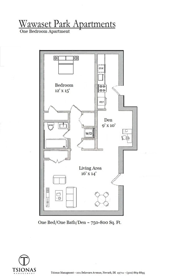 One bedroom with Den Floorplan - Wawaset Park Associates LLC