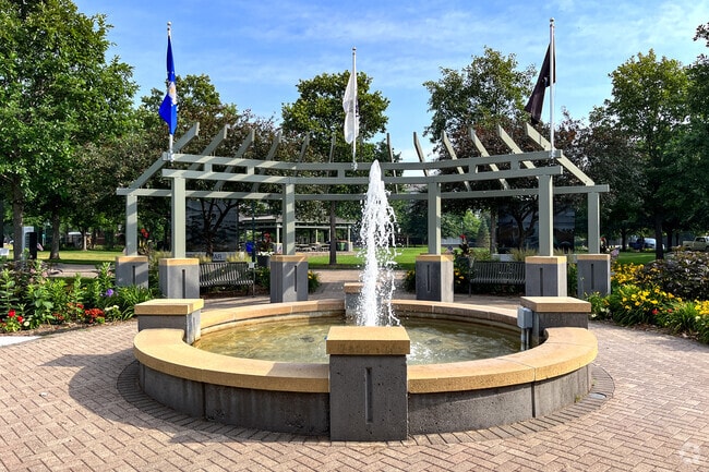 Tom Ryan Park sits adjacent to city hall and features a quiet greenspace.