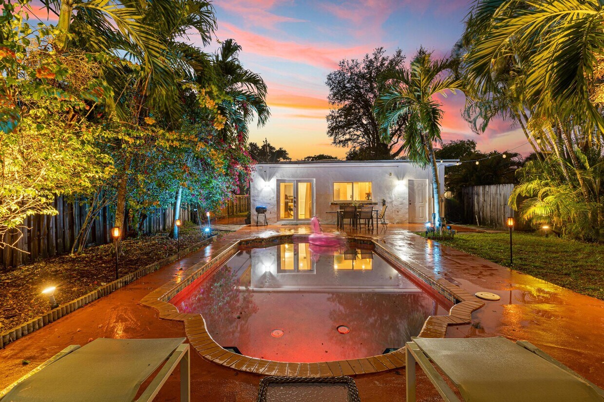 Pool view at night - 25 NW 95th St