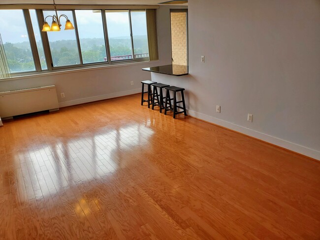 Large open floor plan living/dining room with wall-to-wall windows - 1220 Blair Mill Rd