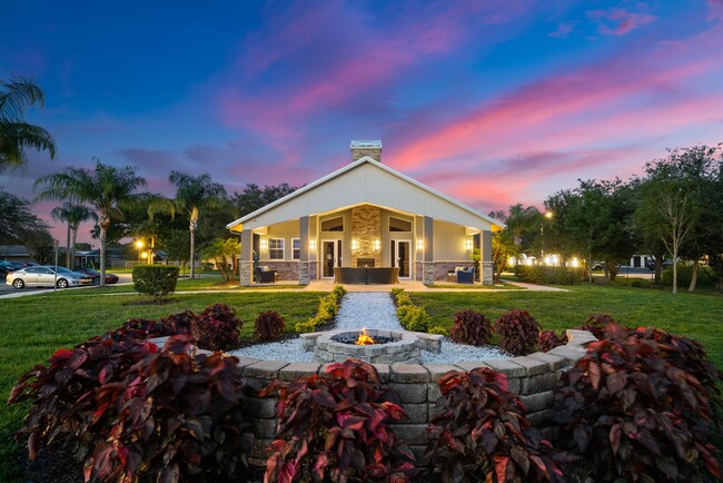 Sunset Over Clubhouse and Firepit - The Lodge at Woodlake