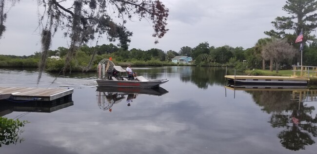 Restaurant getting a visit from an airboat coming to lunch, Dolphin playing in water... - 13972 W Ozello Trl